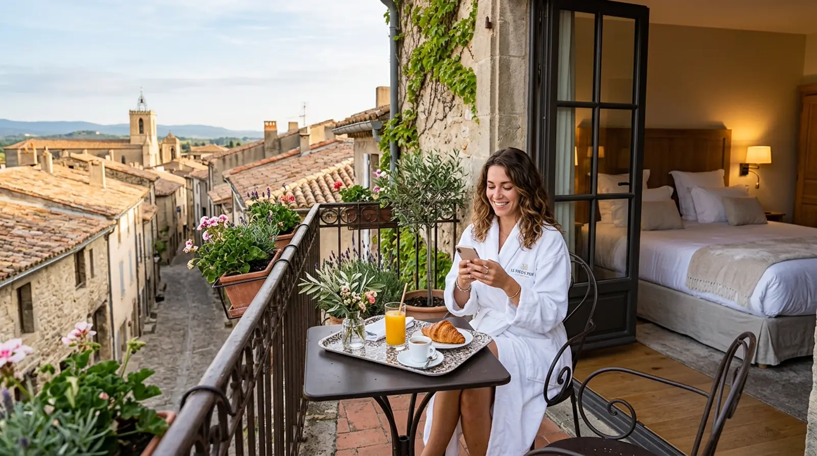 Hotel Guest Writing Review Over Morning Coffee