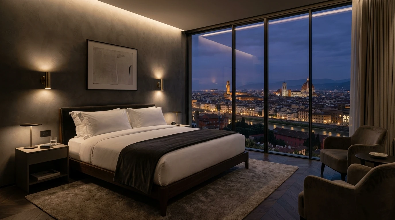 European Luxury Hotel Bedroom at Night with Peaceful Silence
