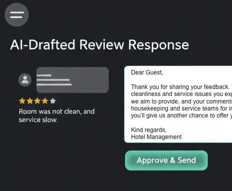 Signalia AI reply generator interface showing automated draft creation for guest reviews